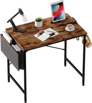 Computer Desk 32 Inch Office Desk Study Writing Desk, Modern Simple Style Laptop Table with Storage Bag, Rustic Brown Top Computer Desk 32 Inch Office Desk Study Writing Desk, Modern Simple Style Laptop Table with Storage Bag, Rustic Brown Top