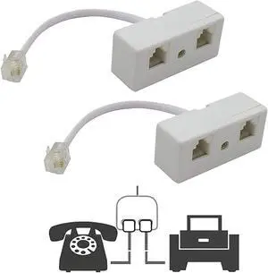 Two Way Telephone Splitters, Male to 2 Female Converter Cable RJ11 6P4C Telephone Wall Adaptor and Separator for Landline (White, 2 Pack) Two Way Telephone Splitters, Male to 2 Female Converter Cable RJ11 6P4C Telephone Wall Adaptor and Separator for Landline (White, 2 Pack)