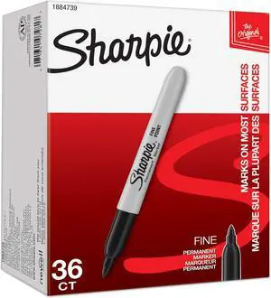 Sharpie Permanent Markers, Fine Point, Black, 36 Count