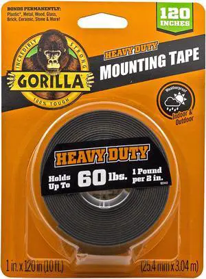Gorilla Heavy Duty Double Sided Tape, 1" x 120", Black