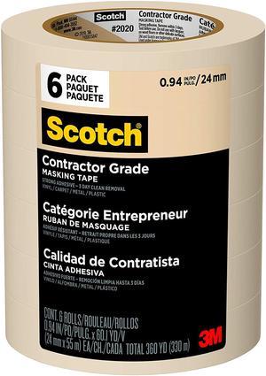 Scotch Contractor Grade 2020 Masking Tape, 0.94 in. x 60.1 yd. (24mm x 55m), 6 Rolls (360 yards/330m total)