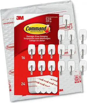 Command Organize Damage-Free, Small Wire Hooks, White, 16-Hooks, 24-Strips