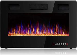 60 inch Wall Mounted and Recessed Electric Fireplace, Adjustable Flame Color and Speed Fireplace Heater Fit for 2 x 4 and 2 x 6 Stud with Touch Screen Control Panel, Remote Control