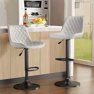 Waleaf Bar Stools Set of 2,Counter Heigh Faux Leather Adjustable Bar Stools with Back,Modern Swivel Armless Bar Chair for Kitchen Island,Dining Stools with 350 LBS Capacity. (Grey) White