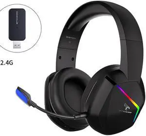 SOMIC 2.4G Wireless Gaming Headset with Microphone for PS5, PS4, Computer Gamer Headphone with Stereo Sound, Detachable Mic, Soft Earmuffs, RGB LED Light, 10H+ Playtime (Xbox one in Wired Mode)