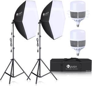 HPUSN Softbox Lighting Kit 2x76x76cm Professional Continuous Studio Photography Photo Studio Equipment with 2pcs E27 Socket 85W 6500K LED Bulbs for Portrait and Product Shooting