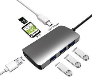 USB C HUB Upgraded 7 IN 1 Type-C Dongle 4K HDMI and DP Display SD/TF 100W PD Adapter SD TF