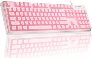 MageGee Gaming Keyboard, 7 Solid Colors Backlit Wired Gaming Keyboard with Clear Housing and Double-Shot Keycaps, K1 Waterproof Ergonomic 104 Keys Light Up Keyboard for PC Desktop Laptop, Pink