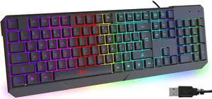 KLIM Chroma Gaming Keyboard Wired USB - New 2023 - Durable Ergonomic Waterproof Silent Keyboard - 2 ms Response Time - Backlit Keyboard for PC Mac PS4 PS5 Keyboard - Black KLIM Chroma Gaming Keyboard Wired USB - New 2023 - Durable Ergonomic Waterproof Silent Keyboard - 2 ms Response Time - Backlit Keyboard for PC Mac PS4 PS5 Keyboard - Black