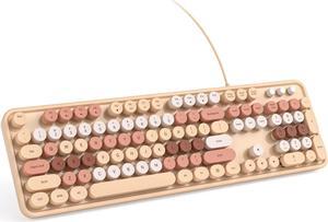 Wired Computer Keyboard - Milk Tea Colorful Full-Size Round Keycaps Typewriter Keyboards for Windows Laptop PC Desktop Mac