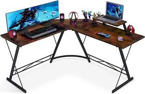 L Shaped Desk Home Office Desk with Shelf, Gaming Computer Desk with Monitor Stand, PC Table Workstation with Shelf, Vintage L Shaped Desk Home Office Desk with Shelf, Gaming Computer Desk with Monitor Stand, PC Table Workstation with Shelf, Vintage