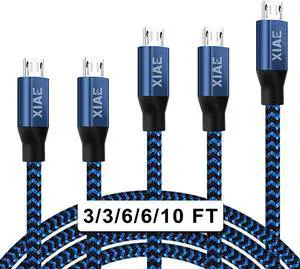 Micro USB Cable, 5Pack (3/3/6/6/10FT) Nylon Braided Fast Charging Cable Aluminum Housing USB Charger Android Cable for Samsung Galaxy S7 Edge S6 S5,Android Phone,LG G4,HTC and More Micro USB Cable, 5Pack (3/3/6/6/10FT) Nylon Braided Fast Charging Cable Aluminum Housing USB Charger Android Cable for Samsung Galaxy S7 Edge S6 S5,Android Phone,LG G4,HTC and More