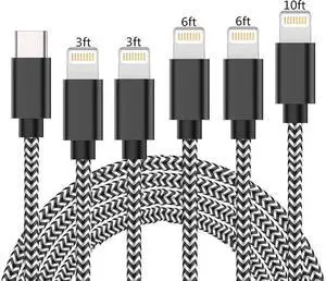 USB C to Lightning Cable iPhone 12 Charger Cable MFi Certified 5 Pack 3ft/6ft/10ft Supports Power Delivery Fast Long Card Data Sync Nylon Braided Compatible iPhone 12/11/XS/XR/X/8/iPad/iOS Black White USB C to Lightning Cable iPhone 12 Charger Cable MFi Certified 5 Pack 3ft/6ft/10ft Supports Power Delivery Fast Long Card Data Sync Nylon Braided Compatible iPhone 12/11/XS/XR/X/8/iPad/iOS Black White
