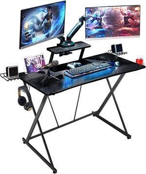 Gaming Desk 41.7" W x 23.6" D with Monitor Stand, Black Home Office Computer Desk with Cup Holder, Headphone Hook, Speaker Holders and Cable