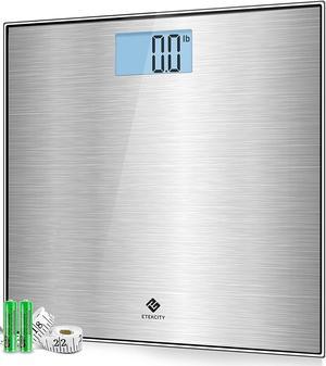 Stainless Steel Digital Body Weight Bathroom Scale, Step-On Technology, Large Blue LCD Backlight Display,400 Pounds, Body Tape Measure Included