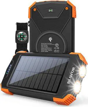 Solar Power Bank, Qi Portable Charger 10,000mAh External Battery Pack Type C Input Port Dual Flashlight, Compass, Solar Panel Charging (Orange) Solar Power Bank, Qi Portable Charger 10,000mAh External Battery Pack Type C Input Port Dual Flashlight, Compass, Solar Panel Charging (Orange)