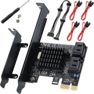 PCI-E X1 to SATA 3.0 Controller Card, 4-Port SATA III 6Gbps Expansion Cards, Supports PCI-Express (1X 4X 8X 16X) Slot, Support SSD and HDD, for Windows10/7/8/XP/Vista/linux