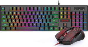 Gaming Keyboard and Mouse Combo Wired Mechanical Feel RGB LED Backlit Keyboard 3200 DPI Gaming Mouse for Windows PC (Black)