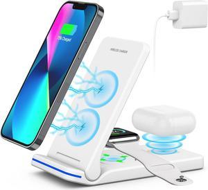 Wireless Charger 3 in 1 Fast Charging Station Folding Wireless Charger Stand for iPhone 14131211ProMaxMiniPlus XXR XSMaxSE 8PlusApple Watch 18Airpods 32Pro with 18W AdapterWhite