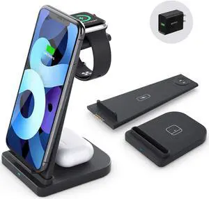 Wireless Charging Station-3 in 1 Qi-Certified Fast Charging Stand Compatible Apple Watch Series 6/5/4/3/2 Airpods Pro iPhone 12/12pro/11/11pro/X/XS/XR/XS Max/8/8 Plus/with(QC 3.0Adapter)(Black) Wireless Charging Station-3 in 1 Qi-Certified Fast Charging Stand Compatible Apple Watch Series 6/5/4/3/2 Airpods Pro iPhone 12/12pro/11/11pro/X/XS/XR/XS Max/8/8 Plus/with(QC 3.0Adapter)(Black)