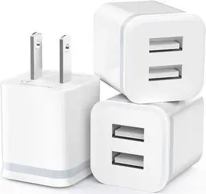 USB Wall Charger, 3-Pack 2.1A/5V Dual Port USB Cube Power Adapter Charger Plug Charging Block Replacement for Phone Xs/XR/X, 8/7/6 Plus, Samsung, LG, HTC, Moto, Android Phones USB Wall Charger, 3-Pack 2.1A/5V Dual Port USB Cube Power Adapter Charger Plug Charging Block Replacement for Phone Xs/XR/X, 8/7/6 Plus, Samsung, LG, HTC, Moto, Android Phones