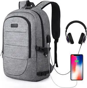 Laptop Backpack, Business Travel Anti Theft Laptops Backpack 15.6-17.3 Inch for Men & Women with USB Charging/Headphone Port, College School Computer Bookbag Fits Notebook, Grey Laptop Backpack, Business Travel Anti Theft Laptops Backpack 15.6-17.3 Inch for Men & Women with USB Charging/Headphone Port, College School Computer Bookbag Fits Notebook, Grey