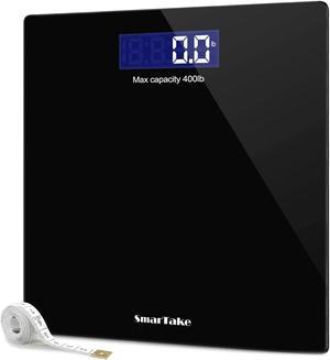 Weight Scale,  Precision Digital Body Bathroom Scale with Step-On Technology, 6mm Tempered Glass Easy Read Backlit LCD Display, Body Tape Measure Included, 400 Pounds, Black