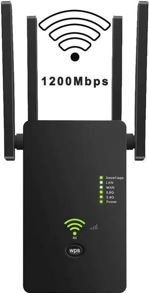 WiFi Range Extender, Up to 1200Mbps, 2.4 & 5GHz Dual Band WiFi Repeater WiFi Signal Booster with 4 Antennas, Supports Repeater and AP Mode, Extending WiFi to Whole Home and Garden WiFi Range Extender, Up to 1200Mbps, 2.4 & 5GHz Dual Band WiFi Repeater WiFi Signal Booster with 4 Antennas, Supports Repeater and AP Mode, Extending WiFi to Whole Home and Garden