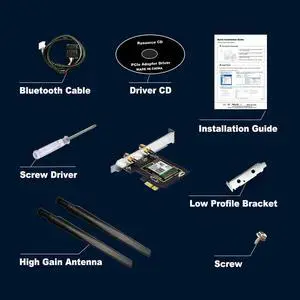 WiFi 6 AX3000 PCIe WiFi Card for PC with Bluetooth 5.1, 802.11ax Dual Band Wireless Adapter with MU-MIMO, Ultra-Low Latency, Supports Windows 10 (64bit) only WiFi 6 AX3000 PCIe WiFi Card for PC with Bluetooth 5.1, 802.11ax Dual Band Wireless Adapter with MU-MIMO, Ultra-Low Latency, Supports Windows 10 (64bit) only