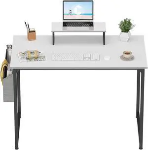 Computer Desk 40 Inch Home Office Writing Desk Student Study Desk with Small Table and Storage Bag, White Computer Desk 40 Inch Home Office Writing Desk Student Study Desk with Small Table and Storage Bag, White