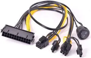 PSU 24 Pin to dual 6+2 Pin 8 Pin with On Off Switch cable PCIe 6Pin 8pin Male to 24 Pin Female Power Supply Cable