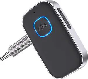 Bluetooth 5.0 Receiver for Car Noise Cancelling Bluetooth AUX Adapter Bluetooth Music Receiver for Home Stereo/Wired Headphones/Hands-Free Call 16H Battery Life-Black+Silver