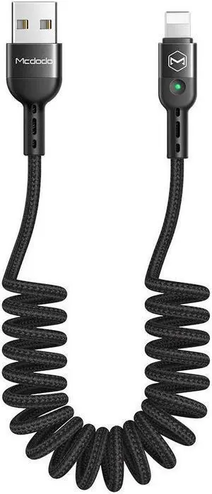 mcdodo Anti Winding Cable, LED Coiled Cord Nylon Braided Sync Charge USB Data 6FT/1.8M Cable Compatible New iPhone 14/13/12/11 Pro Max (Black, 6FT/1.8M)