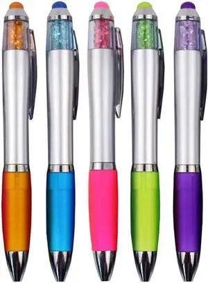 Stylus Pens for Touch Screens Medium Point Pens with Crystals for Women and Kids Black Ink Pen with Stylus Ballpoint Pens with Comfort Grip for The Ipad5 Count+3 Refills