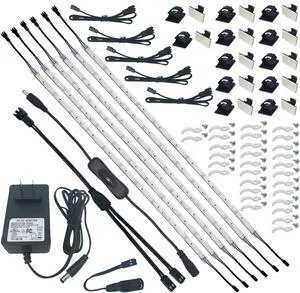 Under Cabinet Light 6 PCS 20 Inches Flexible LED Strips with Power Adapter 24W 1800 Lumen Daylight 5000K. Suitable for Kitchen Cabinets Counters Under Shelf Closets (6-Strip-5000K)