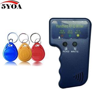Handheld 125KHz EM4100 RFID Copier Writer Duplicator Programmer Reader + 3Pcs EM4305 T5577 Rewritable ID Keyfobs Tags Card