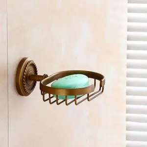 Bathroom Antique Soap Dishes Carved Tray Home Hotel Drain Shelf Vintage Wall-mounted Brass Soap Holder Rack Punch-free