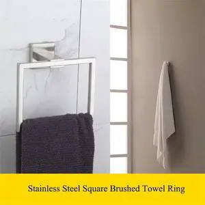 Square Wall-Mounted Towel Rings Stainless Steel Electroplated Brushed Towel Holder For Home Bathroom Toilet Towel Hanger Rack