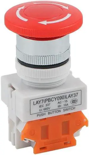 1pc 22mm Emergency Stop Latching Push Button Switch 10A Mushroom Cap 1 Normally Closed 1 Normally Open Push Button