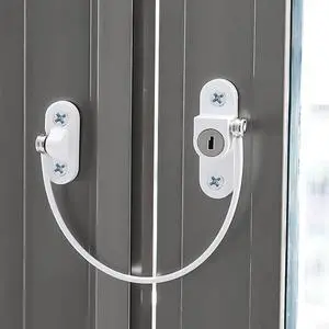 1 Set Household Window Lock Stopper With Key Aluminum Alloy Children Baby Safety Door Locks, Cabinet Lock Stoppers Protection