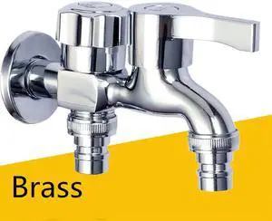 1pc Washing Machine Faucet Brass Tap Chrome Plated Double Water Outlet Garden Bathroom Bidet Faucet Fast On Faucets
