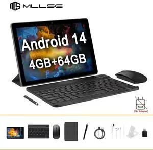 MLLSE Tablet PC 10.1", Android 14 Tablet PC With Keyboard, 4GB RAM 64GB ROM, RK3562(4-Core), 5+2MP Camera, BT5.0, 5000mAh Capacity, IPS 1280*800, Dual Wifi 2.4G+5G