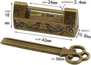 Antique Style Carved Bird Flower plant Padlock Lock 42mm Long Body Mini Size Vintage Box Lock with Key for Jewelry Box Drawer