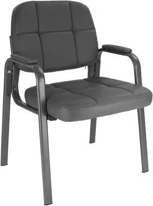 CLATINA Waiting Room Guest Chair with Bonded Leather Padded Arm Rest for Office Reception and Conference Desk Grey