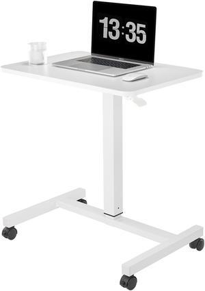 CLATINA Mobile Laptop Desk Pneumatic Sit to Stand Table Height Adjustable Rolling Cart with Lockable Wheels for Home Office Computer Workstation, 28 x 19 Inch White - Fidel
