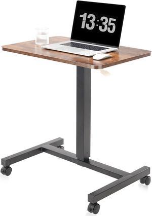 CLATINA Mobile Laptop Desk Pneumatic Sit to Stand Table Height Adjustable Rolling Cart with Lockable Wheels for Home Office Computer Workstation, 28 x 19 Inch Brown - Fidel