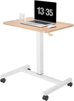 CLATINA Mobile Laptop Desk Pneumatic Sit to Stand Table Height Adjustable Rolling Cart with Lockable Wheels for Home Office Computer Workstation, 28 x 19 Inch Beige - Fidel