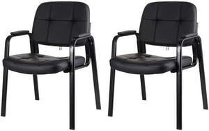 CLATINA Waiting Room Guest Chair with Bonded Leather Padded Arm Rest For Office Reception and Conference Desk Black 2 Quantiy