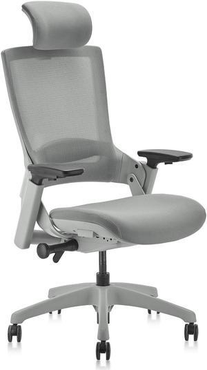 CLATINA Ergonomic High Swivel Executive Chair with Adjustable Height Head 3D Arm Rest Lumbar Support and Upholstered Back for Home Office Black Mesh/High Back Grey