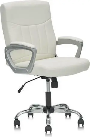 CLATINA Office Computer Desk Chair Executive Mid Back Chair Comfortable Ergonomic Managerial Chair Adjustable PU Leather Home Office Desk Chair Swivel, White 1PK